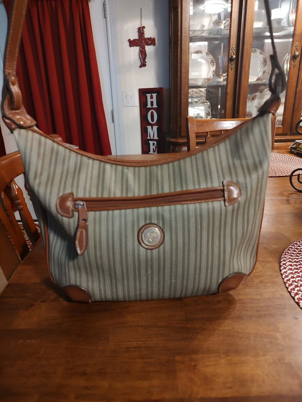 Striped Green & Brown Crossbody Shoulder Bag